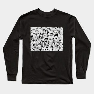 Black and Gray Watercolor Music Note Silhouettes Long Sleeve T-Shirt